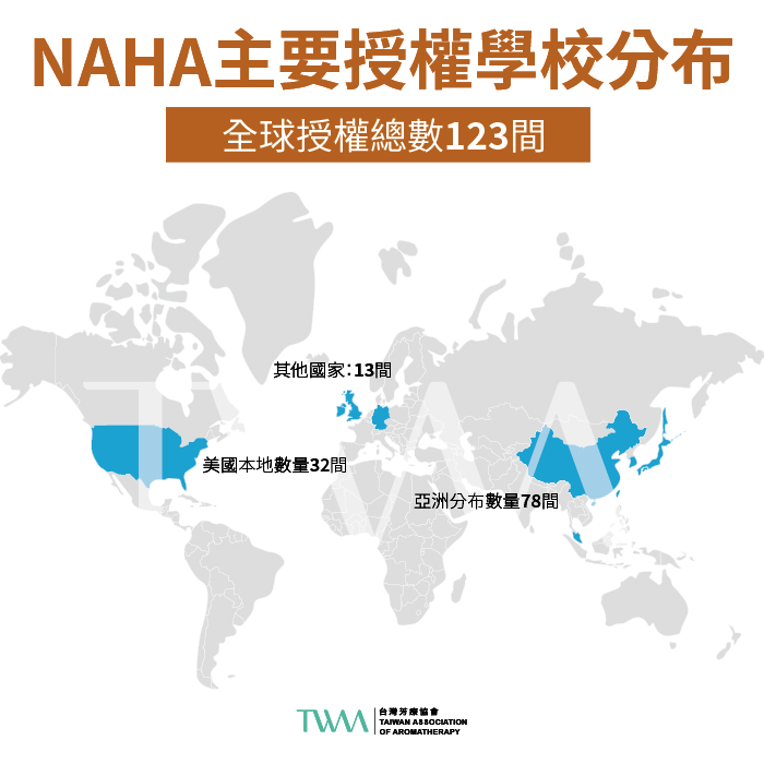 NAHA全球授權學校分布 TWAA