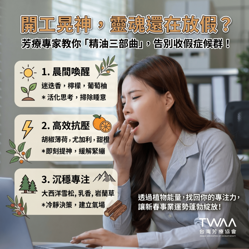 《2026/03/12 媒體報導》開工了靈魂還在放假？芳療專家教你 3 招「精油三部曲」告別收假症候群，找回專注力，讓你收假不晃神！
